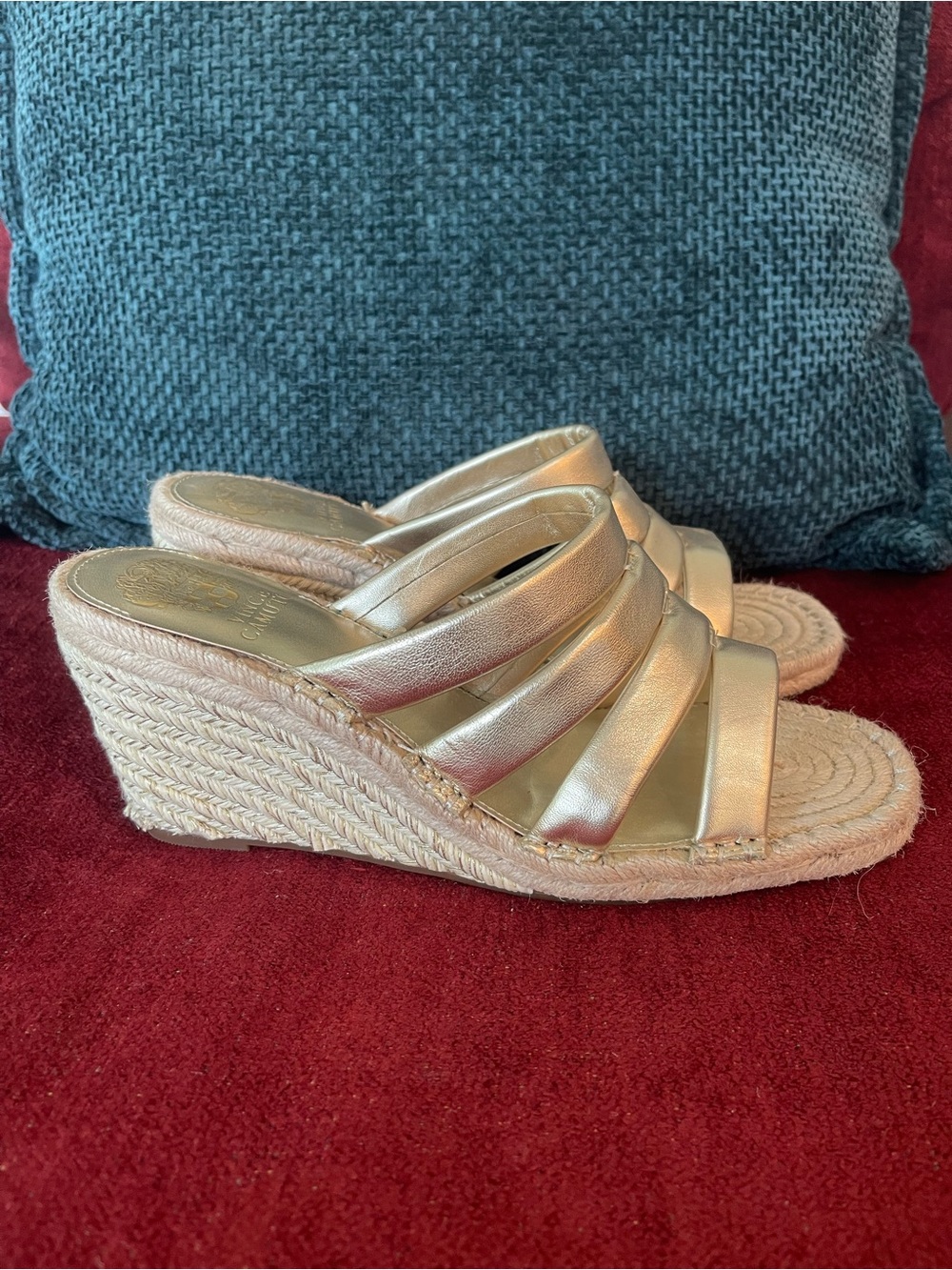 Vince Camuto Metallic Gold Espadrille Wedge Slides